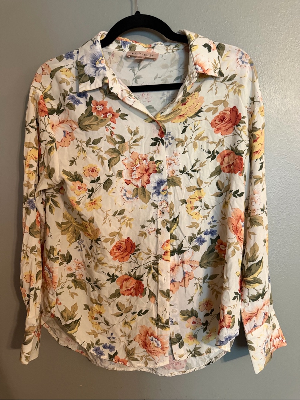 Philosophy Cream Button-Down Shirt with Floral Print